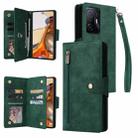 For Xiaomi 11T Rivet Buckle 9 Cards Three Fold Leather Phone Case(Green) - 1