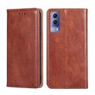 For vivo Y53s 5G / iQOO Z5X / T1X Pure Color Magnetic Leather Phone Case(Brown) - 1