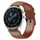 For Samsung Galaxy Watch 3 45mm Sewing Thread Genuine Leather Watch Band(Brown) - 1