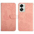 For OnePlus Nord 2T 5G Skin Feel Butterfly Peony Embossed Leather Phone Case(Pink) - 1