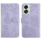 For OnePlus Nord 2T 5G Skin Feel Butterfly Peony Embossed Leather Phone Case(Purple) - 1