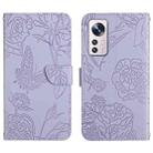 For Xiaomi 12 Lite Skin Feel Butterfly Peony Embossed Leather Phone Case(Purple) - 1