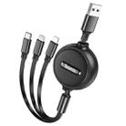 hoco X75 3 in 1 2A 8 Pin + USB-C / Type-C + Micro USB Double-pull Charging Cable, Length: 1m(Black) - 1