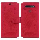 For LG K41S / K51S Butterfly Rose Embossed Leather Phone Case(Red) - 1