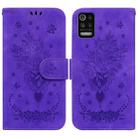 For LG K52 / K62 / Q52 Butterfly Rose Embossed Leather Phone Case(Purple) - 1