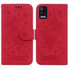 For LG K52 / K62 / Q52 Butterfly Rose Embossed Leather Phone Case(Red) - 1