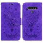 For LG K71 / Stylo 6 Butterfly Rose Embossed Leather Phone Case(Purple) - 1