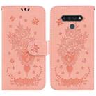 For LG K71 / Stylo 6 Butterfly Rose Embossed Leather Phone Case(Pink) - 1