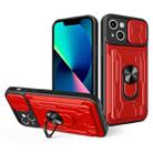For iPhone 14 Sliding Camshield TPU+PC Phone Case with Card Slot (Red) - 1