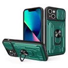 For iPhone 14 Sliding Camshield TPU+PC Phone Case with Card Slot (Dark Green) - 1