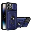 For iPhone 14 Pro Sliding Camshield TPU+PC Phone Case with Card Slot (Blue) - 1