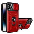 For iPhone 14 Pro Sliding Camshield TPU+PC Phone Case with Card Slot (Red) - 1