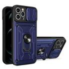 For iPhone 14 Plus Sliding Camshield TPU+PC Phone Case with Card Slot  (Blue) - 1