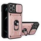 For iPhone 14 Plus Sliding Camshield TPU+PC Phone Case with Card Slot  (Rose Gold) - 1