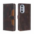 For Motorola Edge+ 2020/Edge 30 Pro Stitching Skin Feel Magnetic Buckle Horizontal Flip PU Leather Case(Brown) - 1