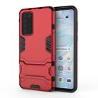 For Huawei P40 PC + TPU Shockproof Protective Case with Holder(Red) - 1