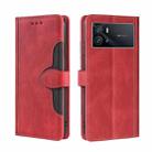 For vivo iQOO 9 Stitching Skin Feel Magnetic Buckle Horizontal Flip PU Leather Case(Red) - 1