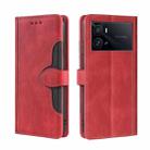 For vivo iQOO 9 Pro 5G Stitching Skin Feel Magnetic Buckle Horizontal Flip PU Leather Case(Red) - 1