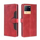 For vivo iQOO Neo6 5G Stitching Skin Feel Magnetic Buckle Horizontal Flip PU Leather Case(Red) - 1