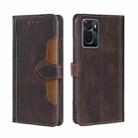 For OPPO A36/A76 Global Stitching Skin Feel Magnetic Buckle Horizontal Flip PU Leather Case(Brown) - 1