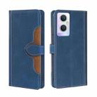 For OPPO A96 5G Stitching Skin Feel Magnetic Buckle Horizontal Flip PU Leather Case(Blue) - 1