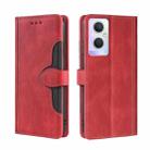 For OPPO A96 5G Stitching Skin Feel Magnetic Buckle Horizontal Flip PU Leather Case(Red) - 1