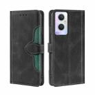 For OPPO A96 5G Stitching Skin Feel Magnetic Buckle Horizontal Flip PU Leather Case(Black) - 1