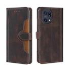 For OPPO Find X5 Pro Stitching Skin Feel Magnetic Buckle Horizontal Flip PU Leather Case(Brown) - 1