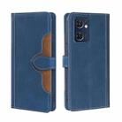 For OPPO Reno7 5G Global Stitching Skin Feel Magnetic Buckle Horizontal Flip PU Leather Case(Blue) - 1