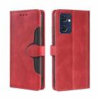 For OPPO Reno7 5G Global Stitching Skin Feel Magnetic Buckle Horizontal Flip PU Leather Case(Red) - 1