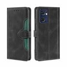 For OPPO Reno7 5G Global Stitching Skin Feel Magnetic Buckle Horizontal Flip PU Leather Case(Black) - 1