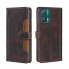 For OPPO Realme 9 Pro Stitching Skin Feel Magnetic Buckle Horizontal Flip PU Leather Case(Brown) - 1