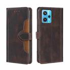 For OPPO Realme 9 Pro+ Stitching Skin Feel Magnetic Buckle Horizontal Flip PU Leather Case(Brown) - 1