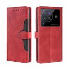 For vivo X80 Pro Stitching Skin Feel Magnetic Buckle Horizontal Flip PU Leather Case(Red) - 1