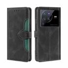 For vivo X80 Pro Stitching Skin Feel Magnetic Buckle Horizontal Flip PU Leather Case(Black) - 1