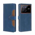 For vivo X80 Stitching Skin Feel Magnetic Buckle Horizontal Flip PU Leather Case(Blue) - 1