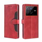 For vivo X80 Stitching Skin Feel Magnetic Buckle Horizontal Flip PU Leather Case(Red) - 1