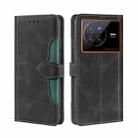 For vivo X80 Stitching Skin Feel Magnetic Buckle Horizontal Flip PU Leather Case(Black) - 1