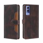 For vivo Y53S 5G/iQOO Z5x/T1X Stitching Skin Feel Magnetic Buckle Horizontal Flip PU Leather Case(Brown) - 1