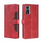 For vivo  Y55S 5G Stitching Skin Feel Magnetic Buckle Horizontal Flip PU Leather Case(Red) - 1