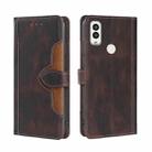 For Kyocera Android One S9/KC S304/Digno Sanga Edition Stitching Skin Feel Magnetic Buckle Horizontal Flip PU Leather Case(Brown) - 1