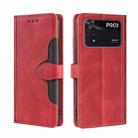For Xiaomi Poco M4 Pro Stitching Skin Feel Magnetic Buckle Horizontal Flip PU Leather Case(Red) - 1