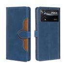 For Xiaomi Poco X4 Pro 5G Stitching Skin Feel Magnetic Buckle Horizontal Flip PU Leather Case(Blue) - 1