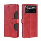 For Xiaomi Poco X4 Pro 5G Stitching Skin Feel Magnetic Buckle Horizontal Flip PU Leather Case(Red) - 1