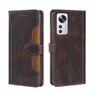 For Xiaomi 12 Pro Stitching Skin Feel Magnetic Buckle Horizontal Flip PU Leather Case(Brown) - 1