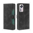 For Xiaomi 12 Pro Stitching Skin Feel Magnetic Buckle Horizontal Flip PU Leather Case(Black) - 1