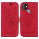 For Infinix Hot 10 X682 Butterfly Rose Embossed Leather Phone Case(Red) - 1