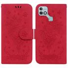 For Infinix Hot 10i / Smart 5 Pro Butterfly Rose Embossed Leather Phone Case(Red) - 1