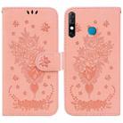 For Tecno Camon 12 / Spark 4 Butterfly Rose Embossed Leather Phone Case(Pink) - 1