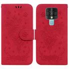 For Tecno Camon 16 Butterfly Rose Embossed Leather Phone Case(Red) - 1